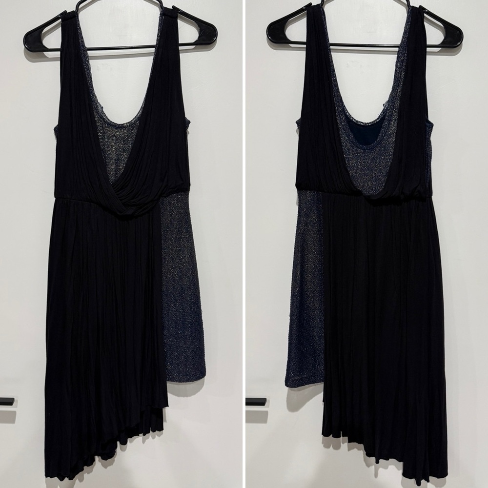 Free People Eleanor Blue and Black Asymmetrical Draped Mini Dress - XS - Picture 7 of 14
